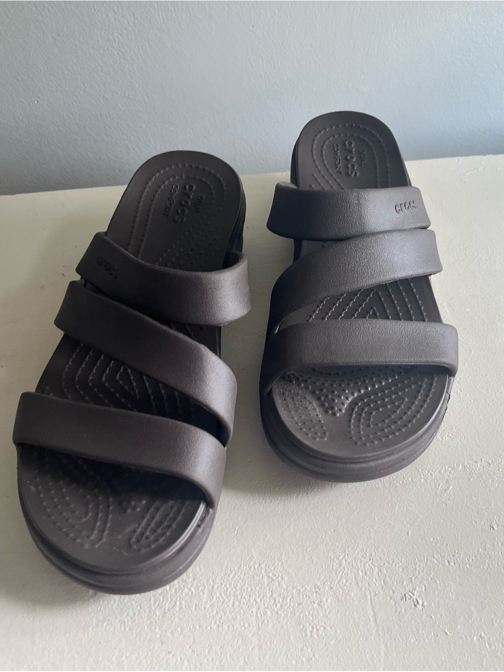 CROCS Brown Triple-Strap Slide Sandals